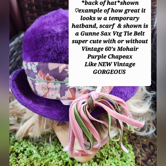 60s LORD & TAYLOR Purple Mohair Soft Luxury MISS ALICE Hollywood Movie Star Hat - Picture 9 of 16